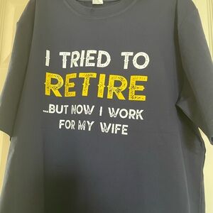 Navy Graphic T-Shirt with Yellow and White Text